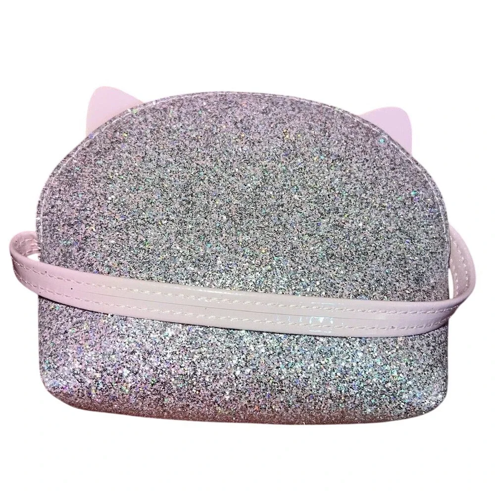 Cat face Silver Bag Purse‎ glitter New